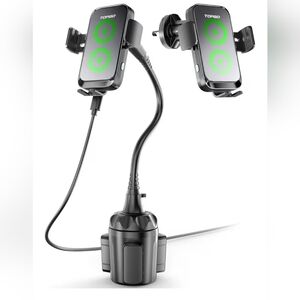 Wireless Phone Charger TOPGO Dual Coil Universal Cell Phone Cup Holder 15W